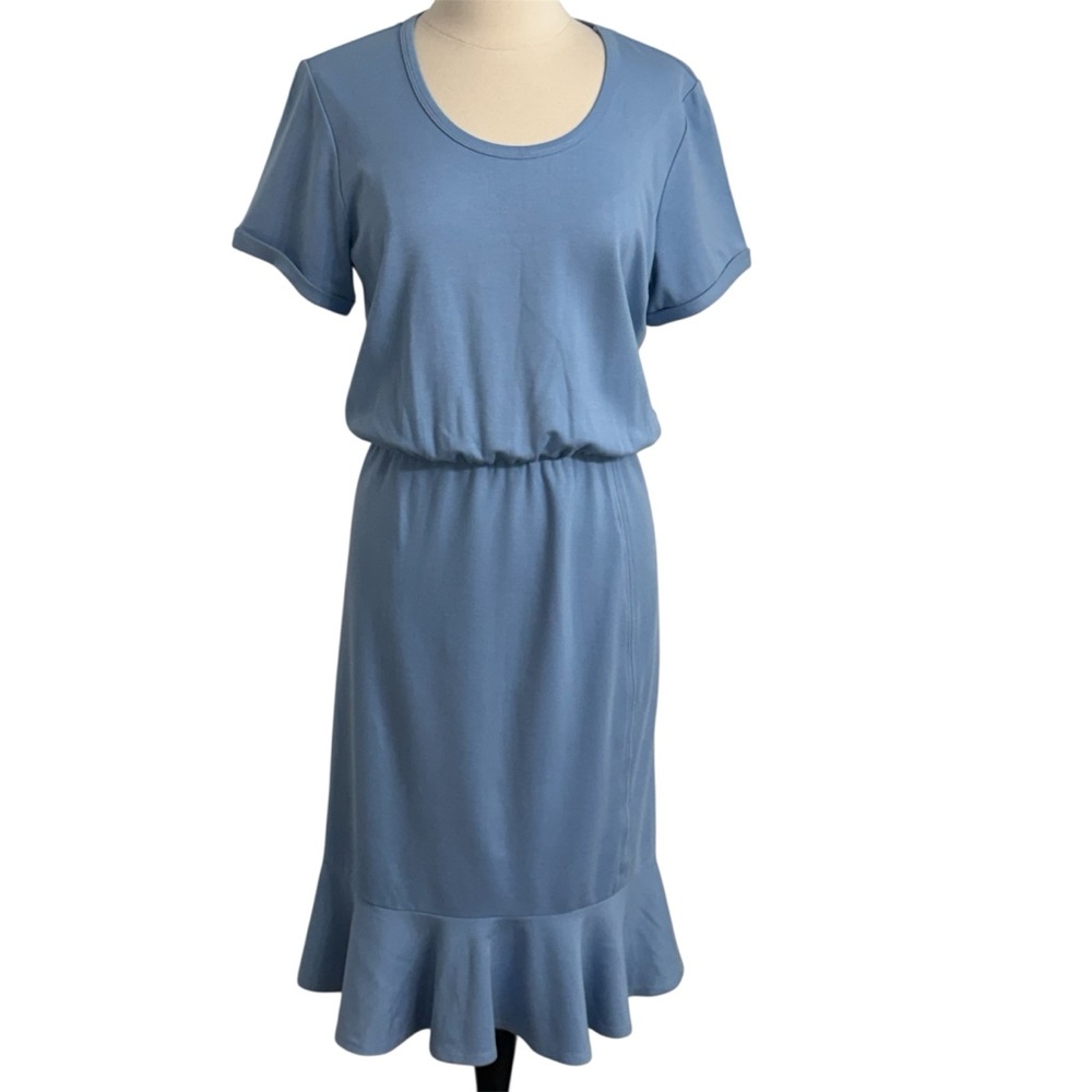 Caldwell Collection Scoop Neckline Short Sleeve Ruffle Flounce Dress, Light Blue